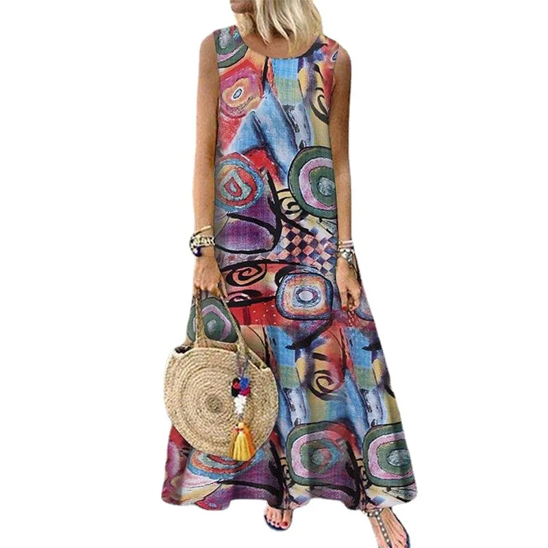 Sleeveless dress with pocket for women, round neck, casual, plus size, 8XL, 7XL, 6XL, fashion, new, summer