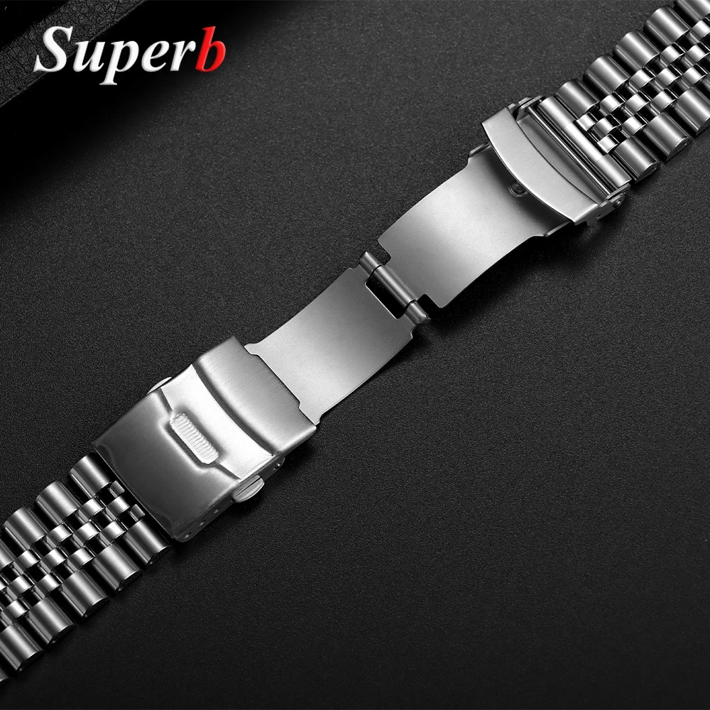 Твердый ремешок для часов из нержавеющей стали для Jubilee SKX007/009, быстросъемный браслет с плоским концом, 18/19/20/21/22/23/24 мм, складная пряжка