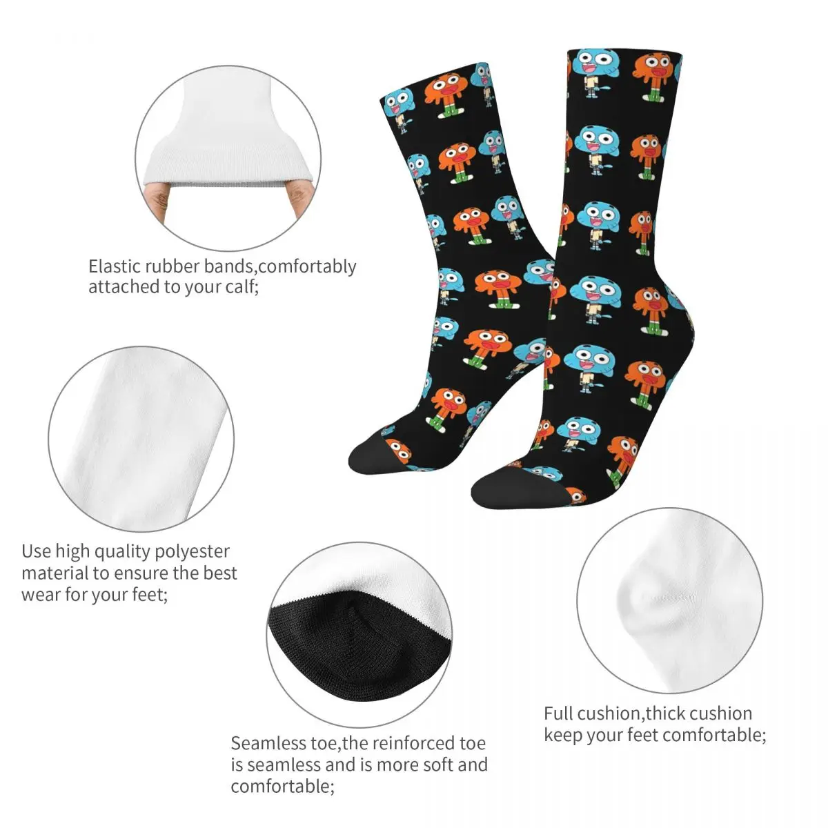 Autumn Winter Cool Unisex Gumball And Darwin Socks Cartoon  Sweat Absorbing Middle Tube Socks