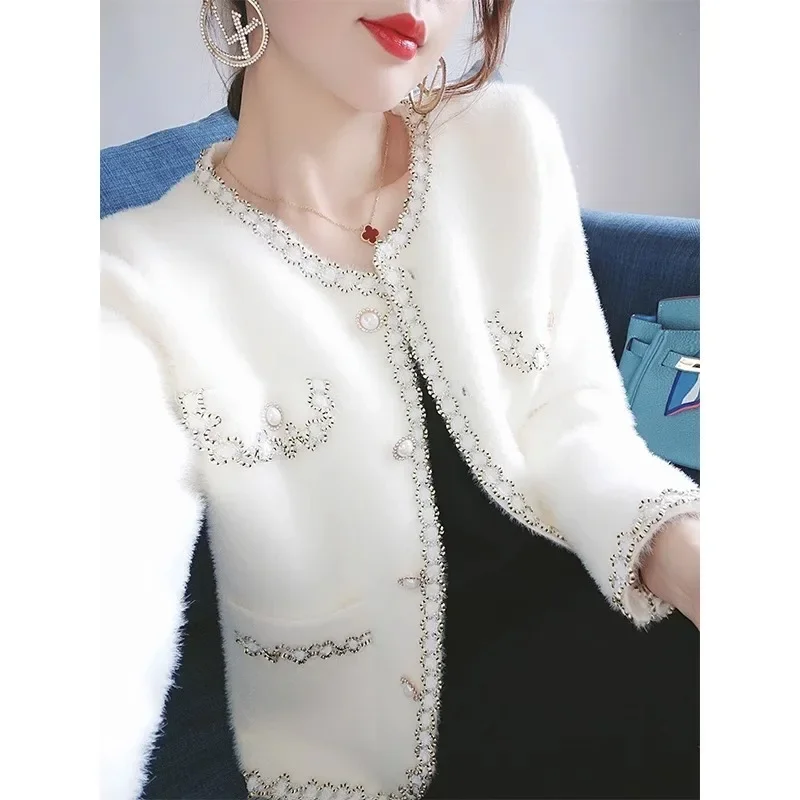 Versatile Tweed Style Jacket Women's Cropped Top 2024 Spring Autumn New Arrival Non-Fur Cardigan Chic Women's Fashion