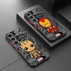 Matte Case For Samsung S23 S22 S21 S20 FE Ultra S10 S9 S8 Plus Note 10Plus 20Ultra Funda Marvel Groot Spiderman Black Panther