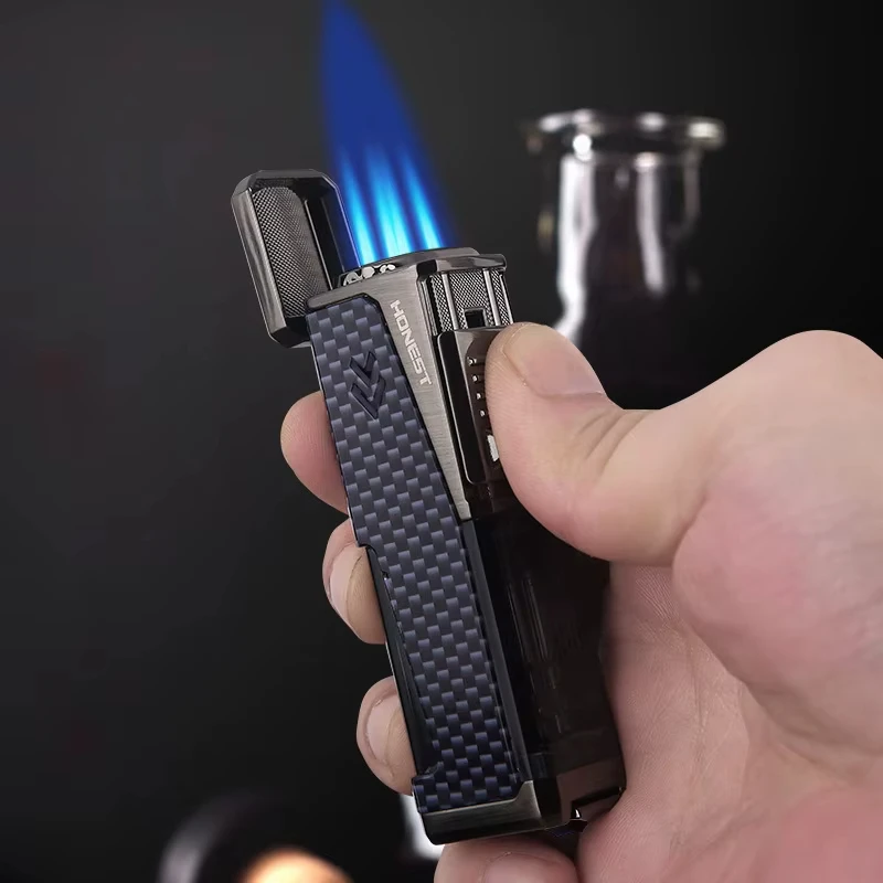 

Portable Blue Flame Multifunctional Cigar Windproof Lighter Creative Design Four Flame Turbo Butane Gas Lighter Men's Gift