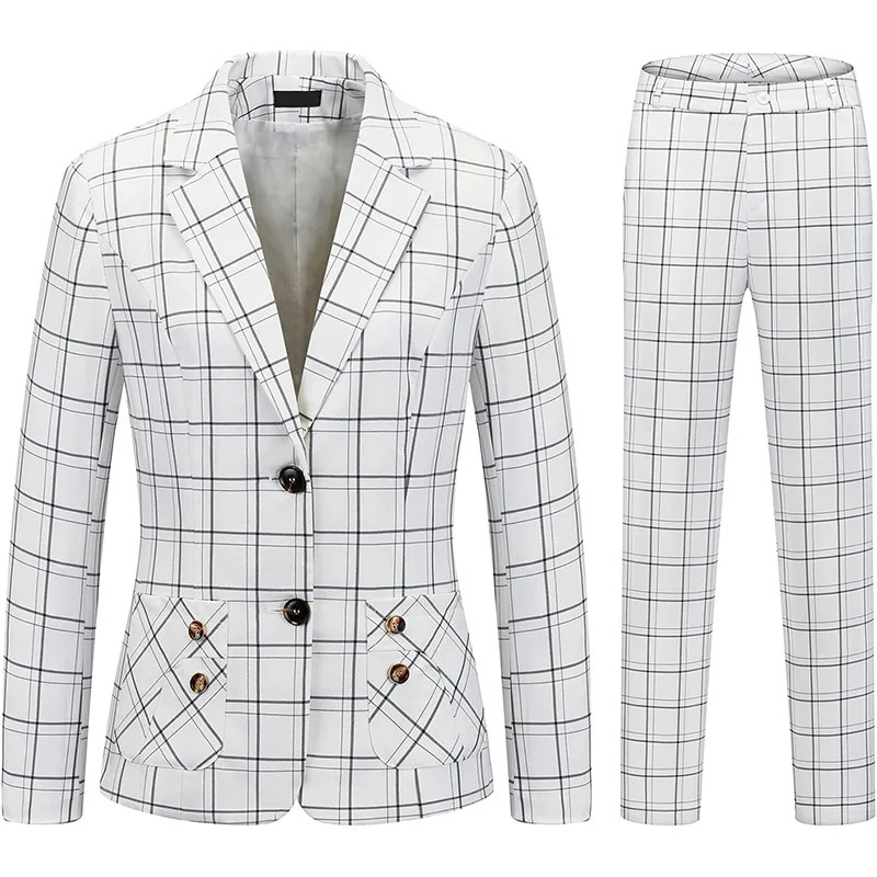 Plaid Frauen Anzüge Büro-Sets Vintage Langarm Single Button Silm Blazer schicke High Taille Freizeit hose Anzüge