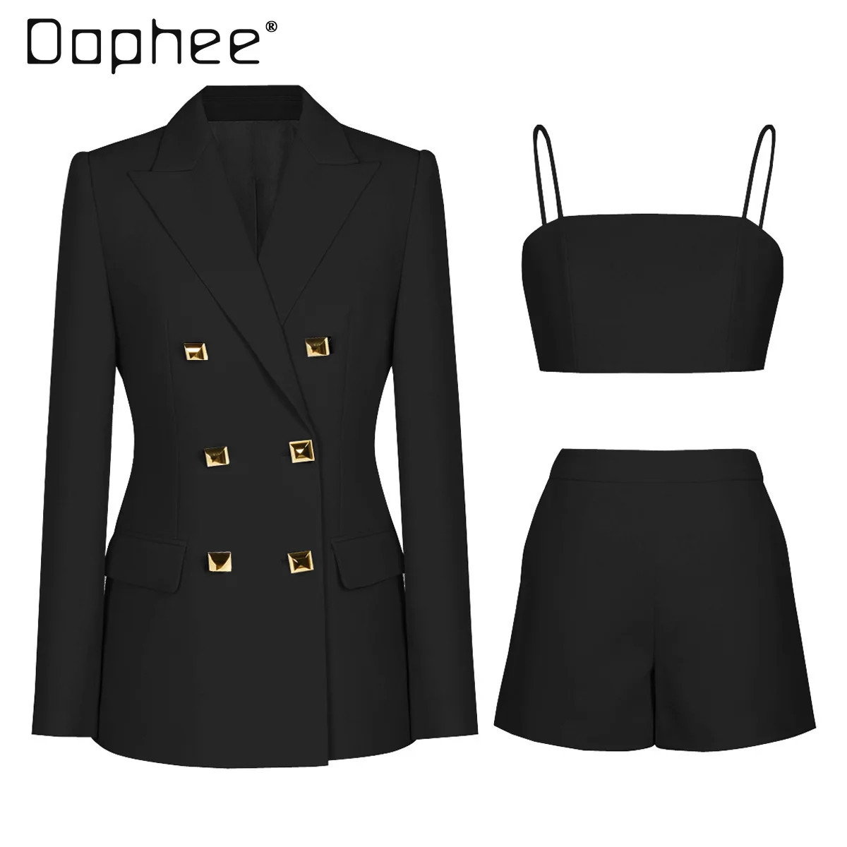 

Spring Autumn Elegant Commuting Fashion Professional Women's Suit Camisole Shorts Three-Piece Set High-End Socialite Suit Set