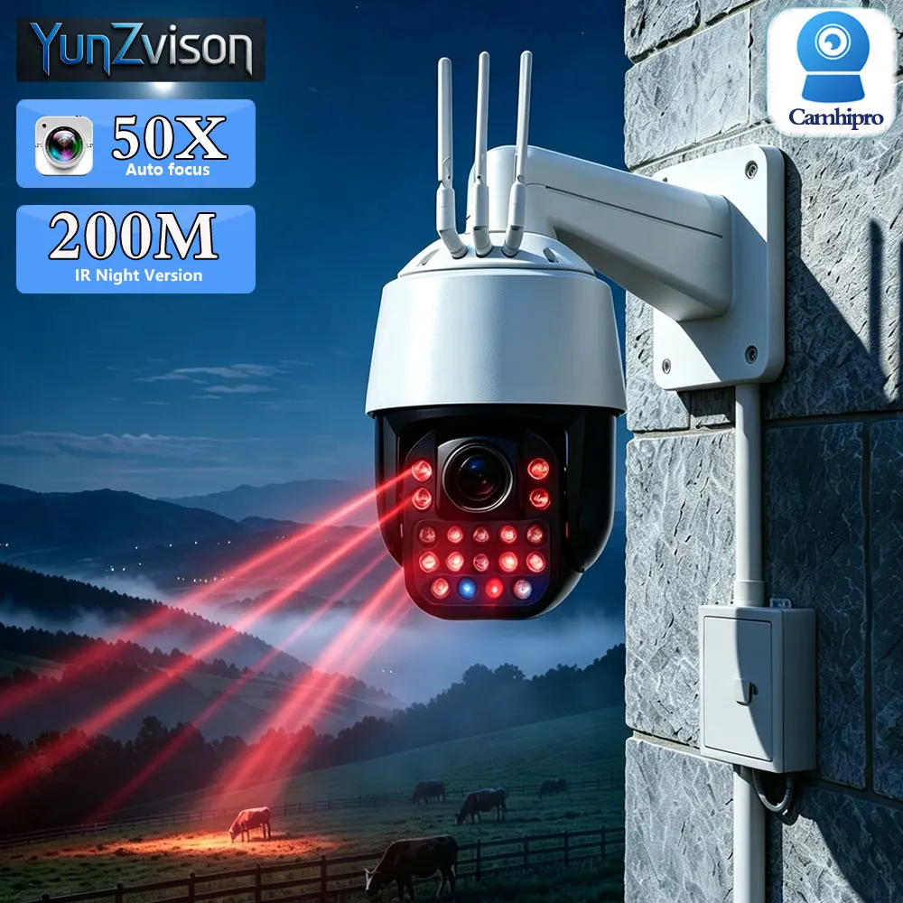 C-R 4G SIM PTZ Dome 360 Degrees 50X Zoom 4K 8MP Security Vedio WIFI Audio Human Auto Tracking Laser LED IR 200M
