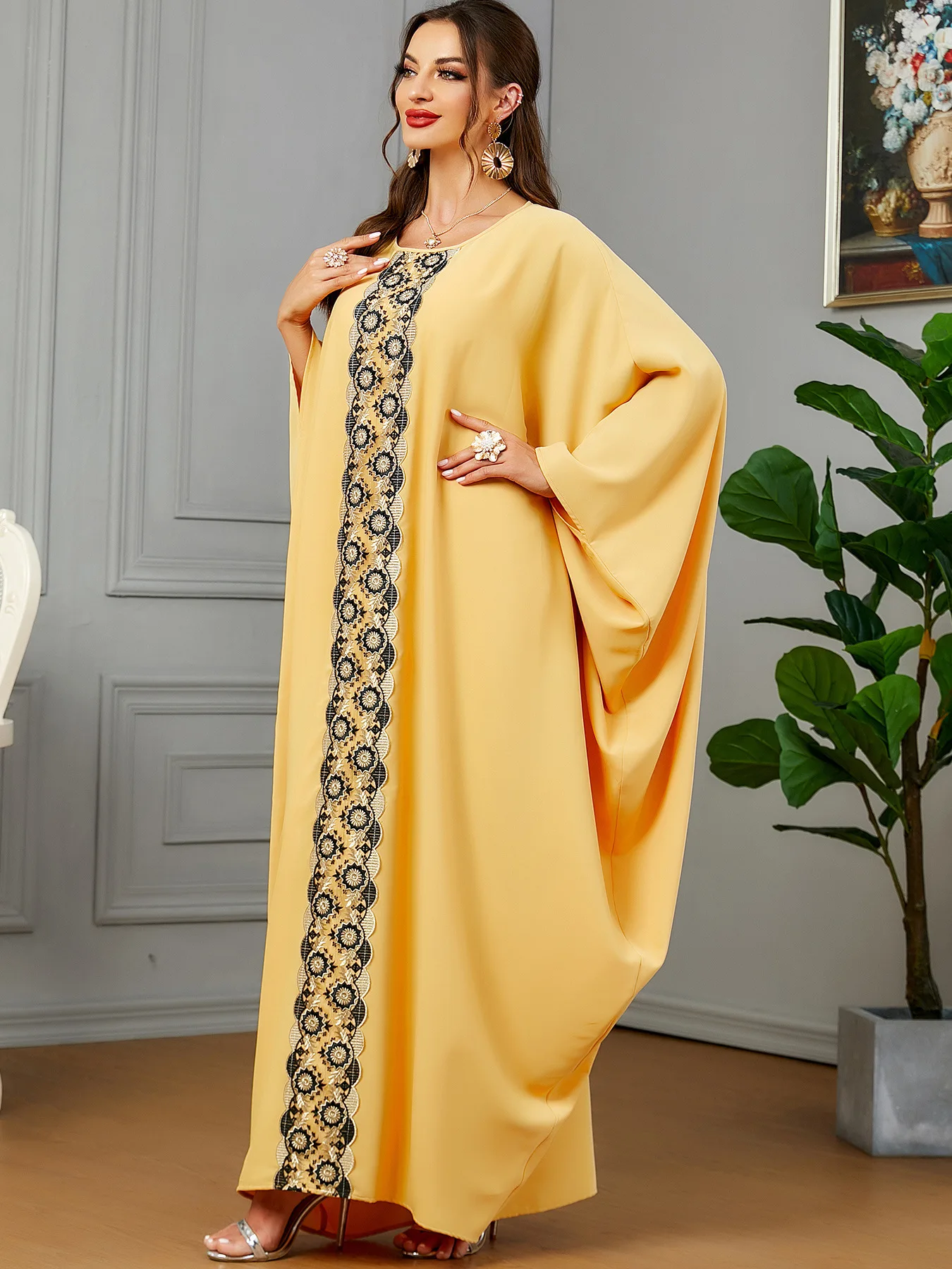 Eid Muslim Party Dress for Women Ramadan Abaya Bat Sleeve Long Dress Morocco Kaftan Vestidos Largos Dubai Robe Jalabiya 2024