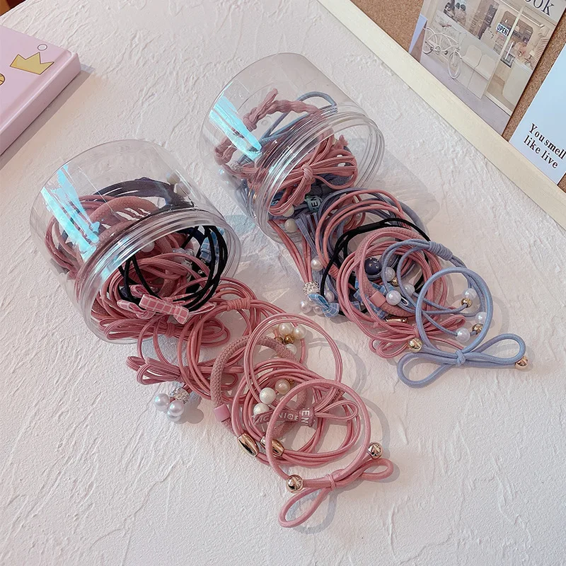 12pcs boxed new pearl hair rope cute wool braided lattice hair female girl high ponytail elastic elastic headdress image 3