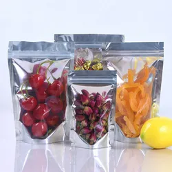 100Pcs Doypack Clear Aluminum Foil Zip Lock Package Bags Silver Mylar Plastic Dried Flower Nuts Storage Zipper Pouches