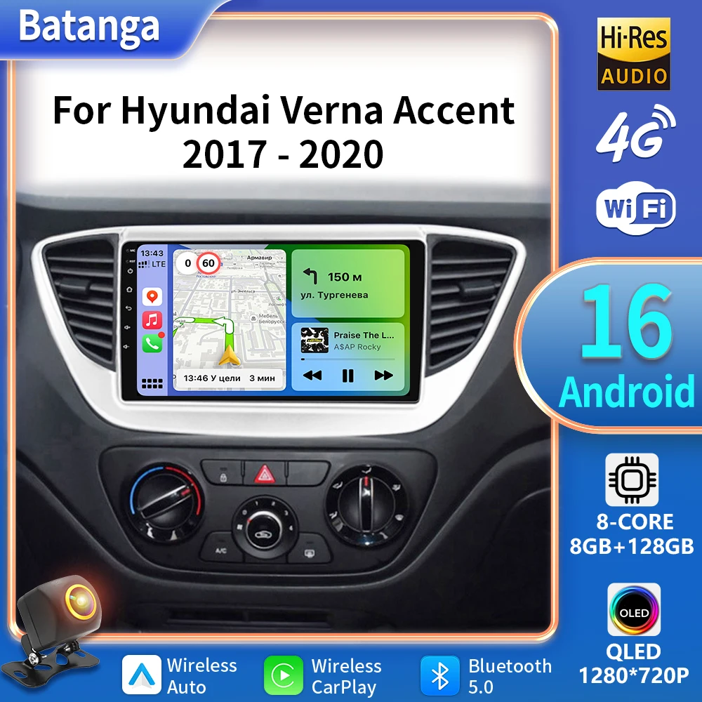 Android Carplay For Hyundai Solaris 2 Verna Accent 2017 2018 2019 2020 Auto Radio Stereo GPS Navigation Multimidia Player 2Din