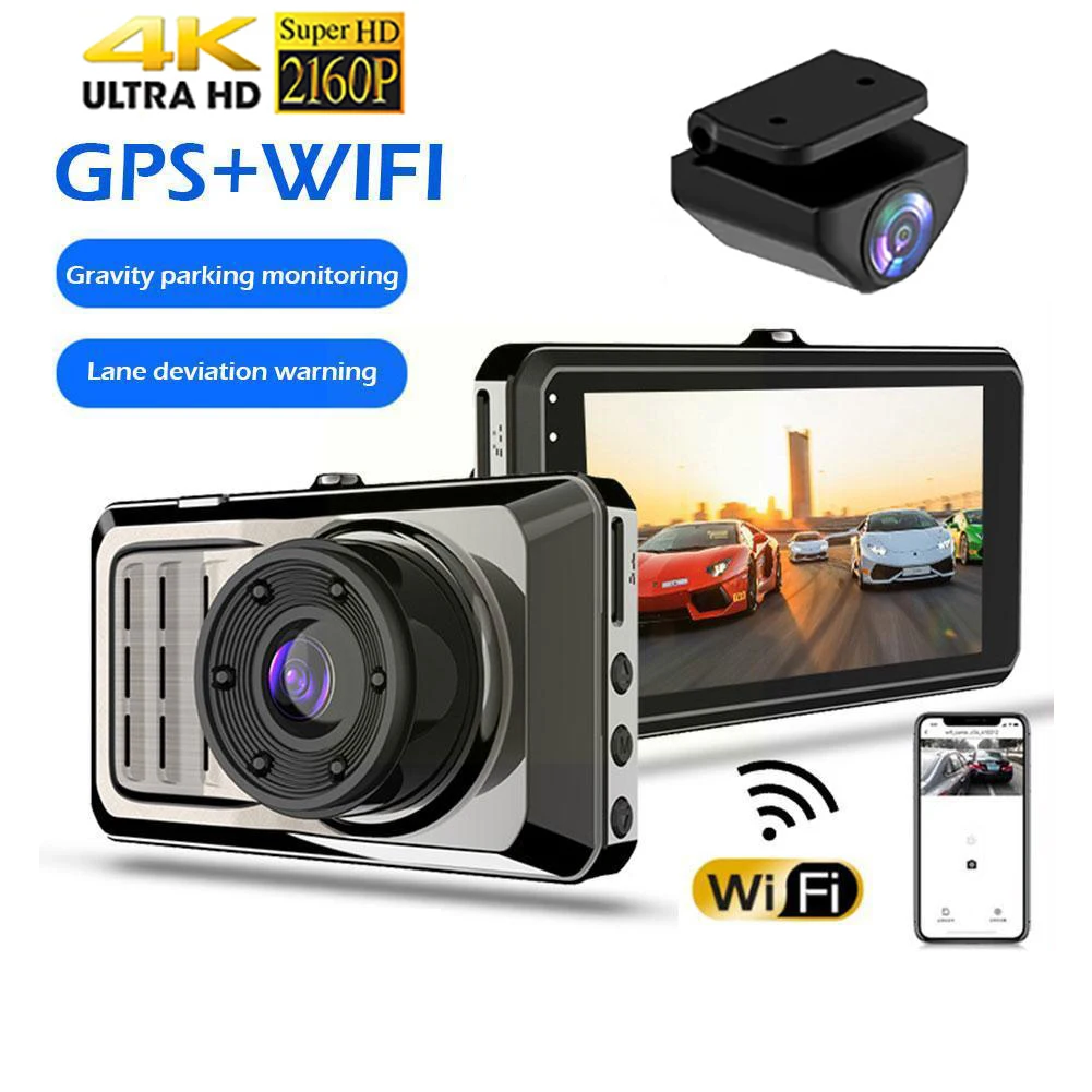 

4K 2160P Car DVR WiFi GPS Dual Cams Rear View Dashcam Driving Video Recorder Night Vision Auto Parking Monitor Vehicle Black Box