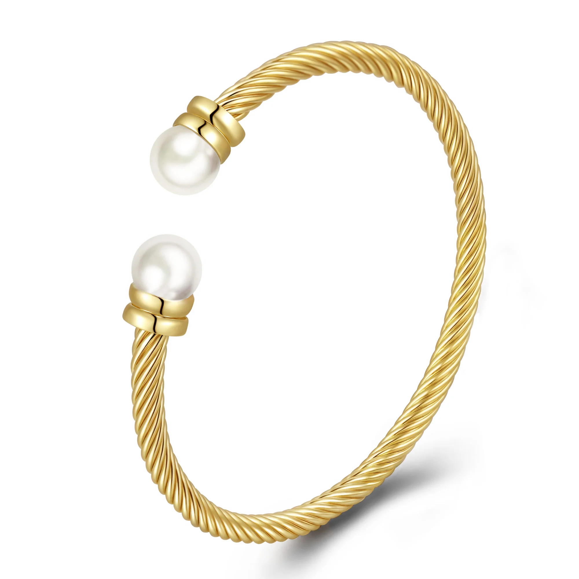 Twisted Cable Open Cuff Bangle Embellished with Swarovski Crystals Copper Gold Plated Women Jewelry Bridal Gift Pearl Design