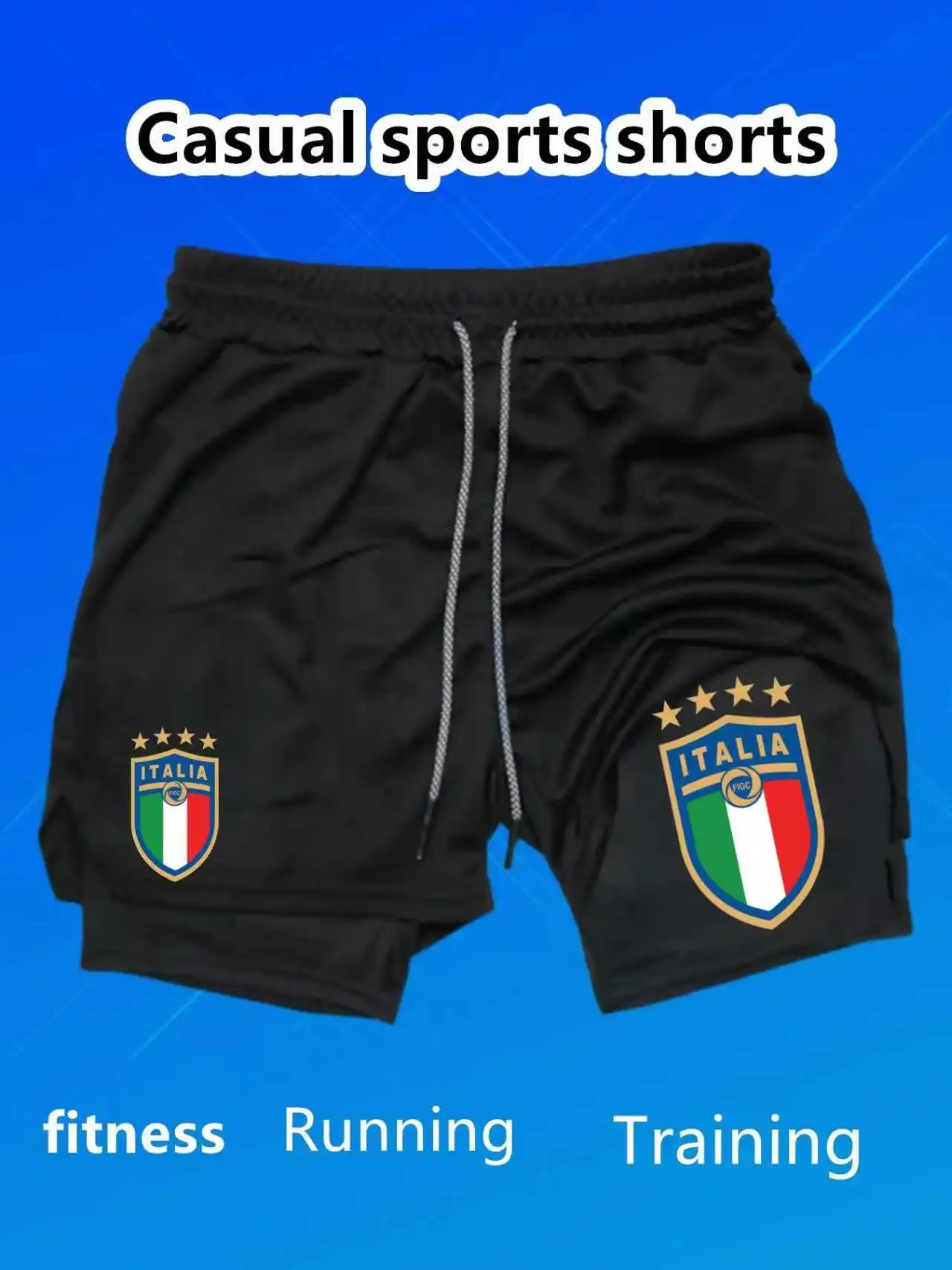 كامو 2 في 1 تشغيل السراويل الرجال الصالة الرياضية اللياقة البدنية التدريب سريعة الجافة سراويل قصيرة الذكور الرياضة في الهواء الطلق الركض المدمج في جيب برمودا