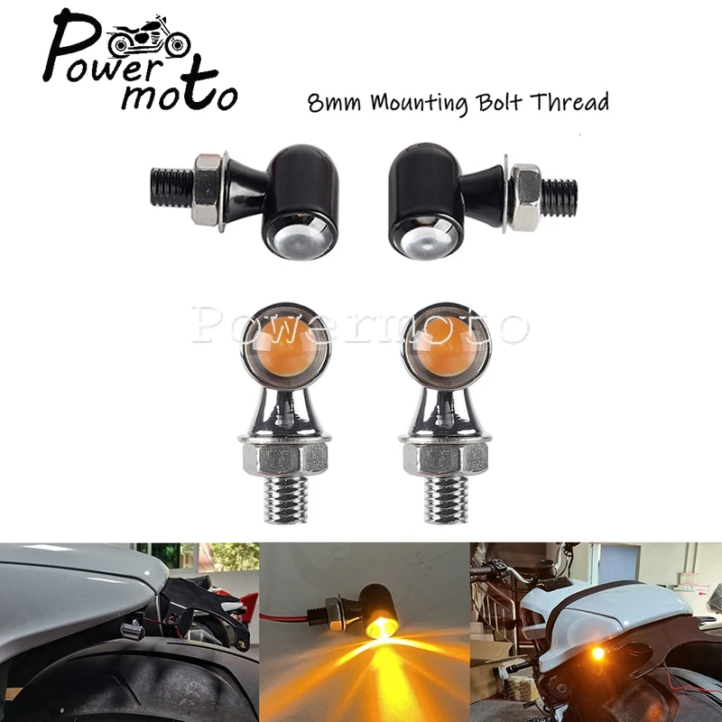 Universal Motorcycle LED Turn Signals Light 8mm Bolt Mini Bullet Moto Amber Flashing Lights Indicator For Harley Sportster XL