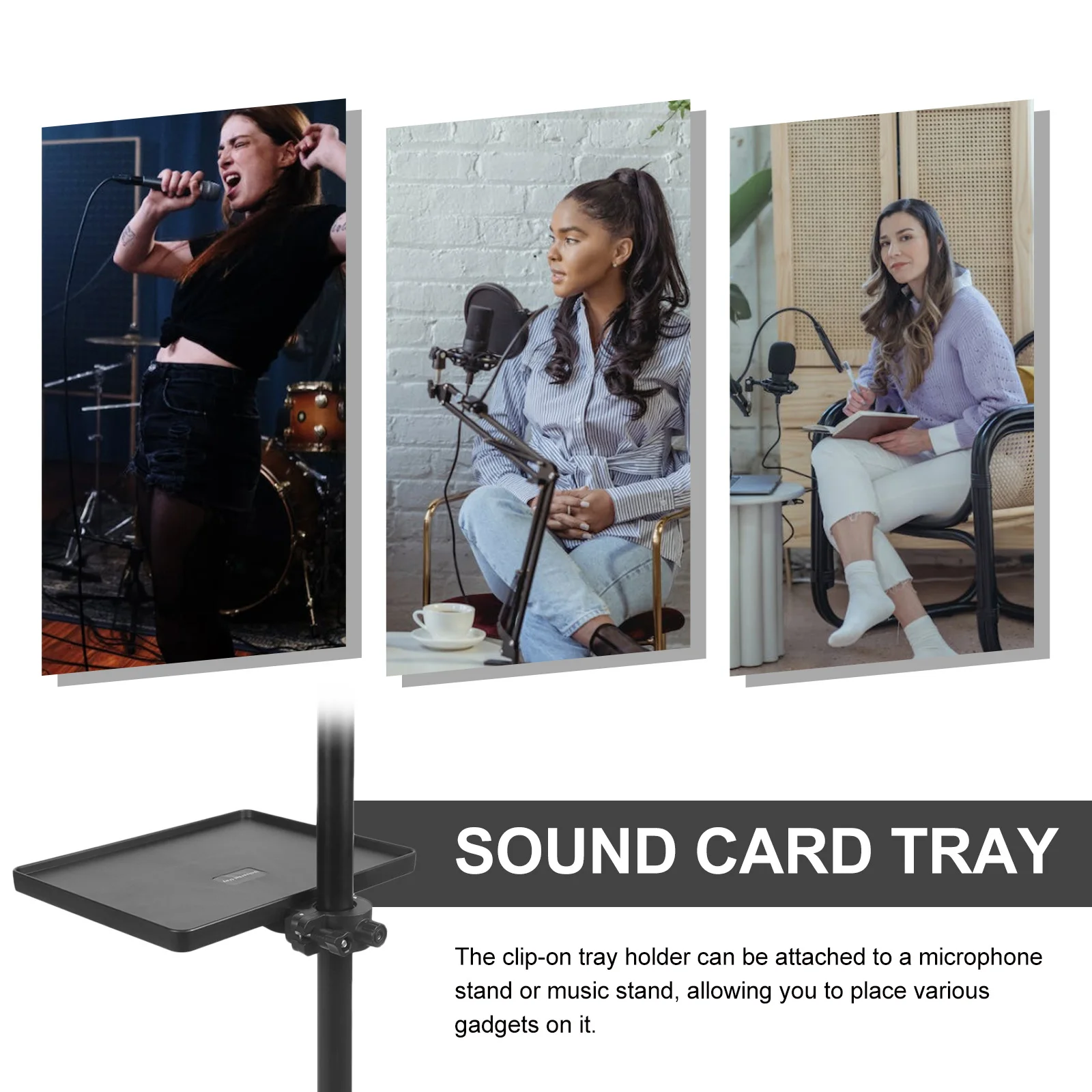 

Phone Holder Tray For Microphone Stand Clamp-On Sound Card Tray Live Broadcast Shelf Mic Stand Storage Rack