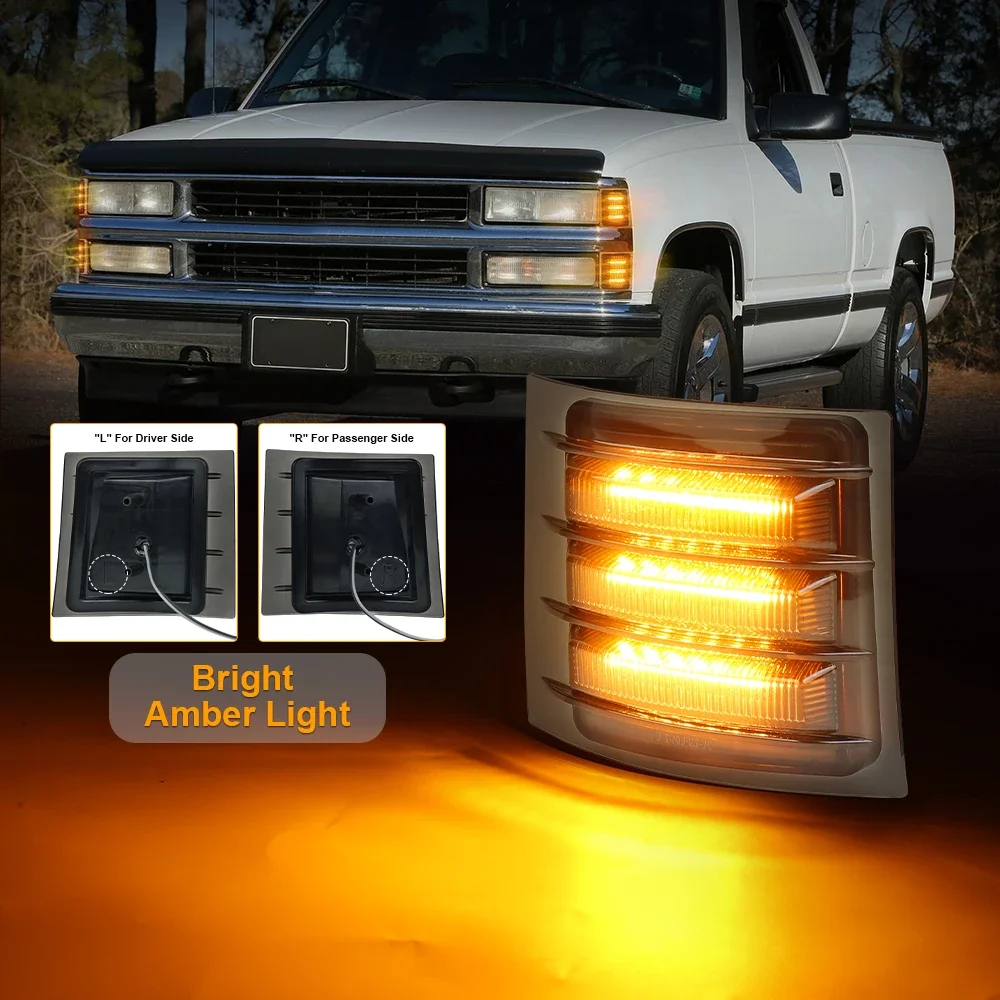 POVTOR LED Corner Lights Side Marker Turn Signal Lamps for Chevy C/K 1500 2500 3500 1994-1998 C10 Pickup Truck Silverado view 2
