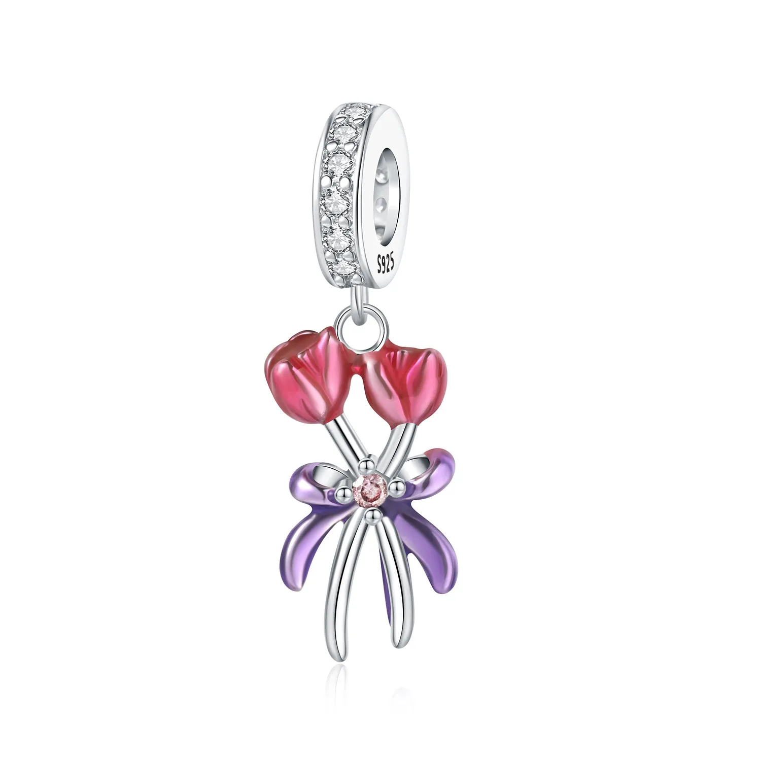 925 Sterling Silver Flowers Plant Elements Blooming Iris Pendant Charms