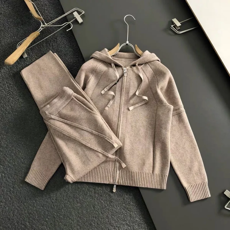 Vêtements pour hommes décontractés classiques italiens-manteau à capuche tricoté en laine et ensemble pantalon décontracté pour l'automne et l'hiver