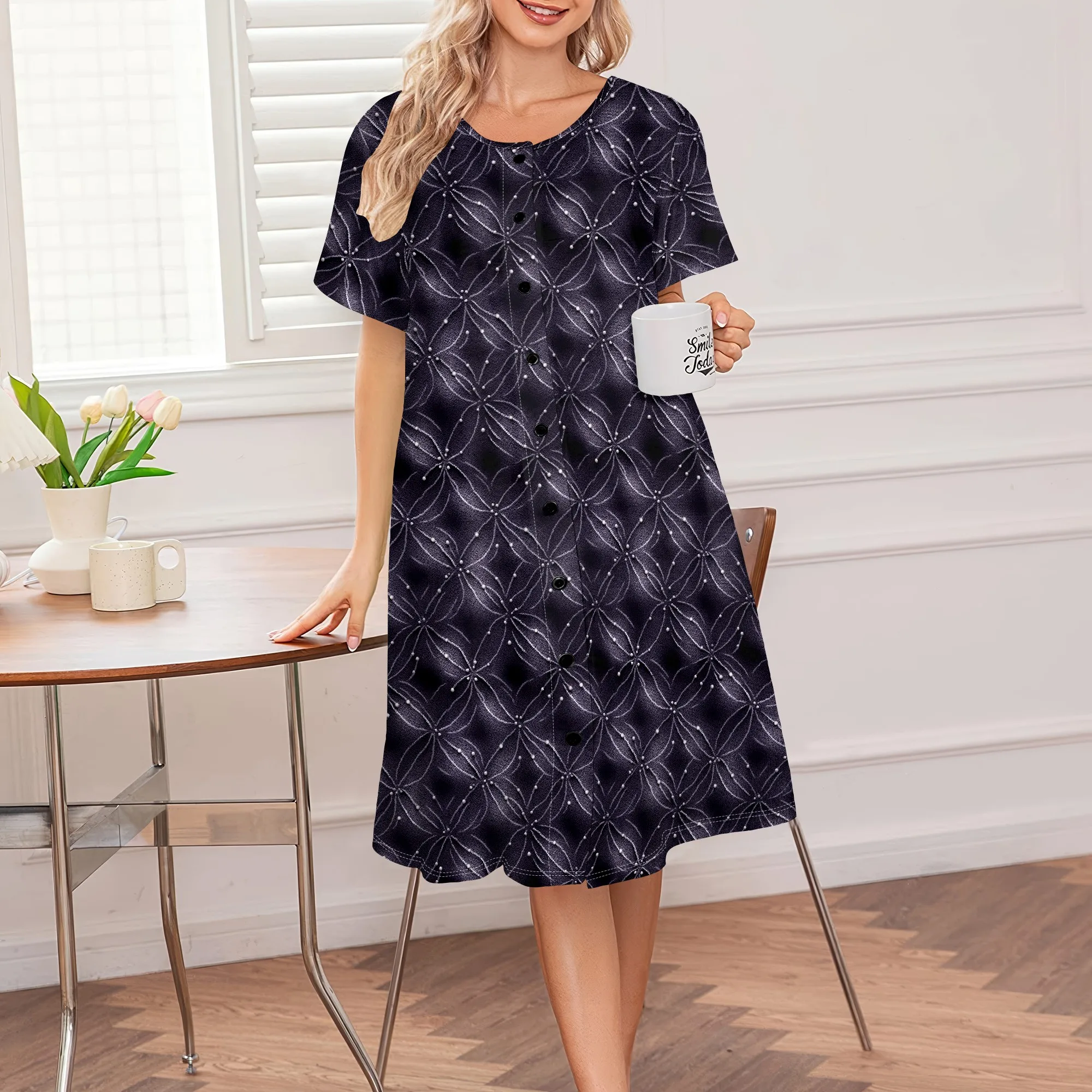 

Dark Floral Print Plus Size Dress Women's Casual Button-Down Summer Dress S-3XL Elegant Daywear or Evening Chic