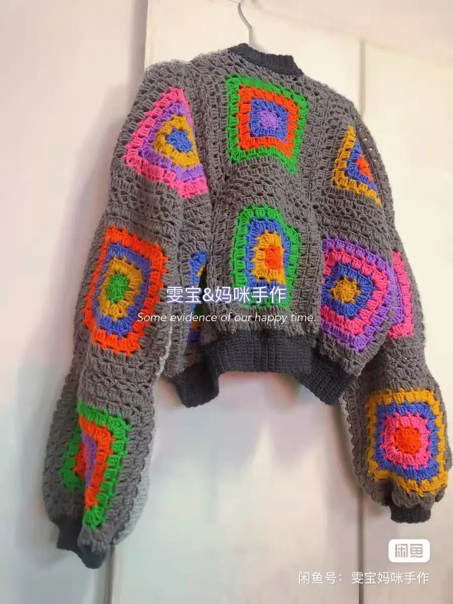 

TIYIHAILEY Knitting Crochet Women Hand Made Autumn Winter Outerwear Full Sleeve Flower Cardigan Single Breasted Coat Sweaters