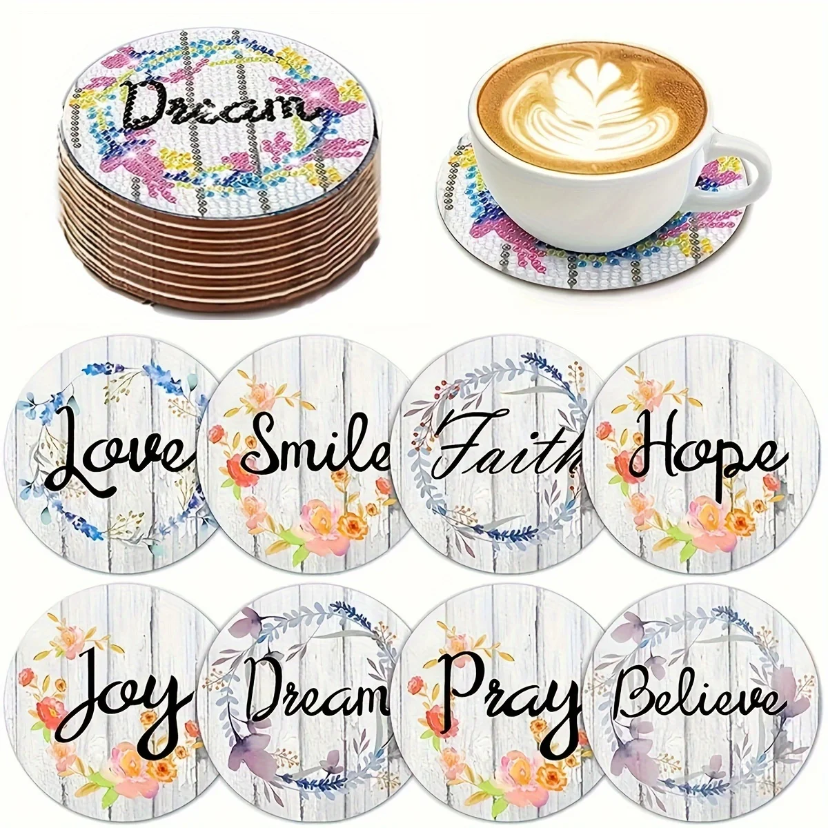 

8 шт./компл. деревянных подставок с ромбовидной росписью и буквами, креативные подставки с ромбовидной росписью своими руками, праздничный подарок «без подставки»