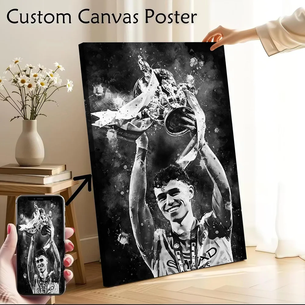 Phil Foden Lifts Trophy Printed Canvas Poster Custom Pictures Wall Art Canvas Painting for Specialty and Themed Home Decor Arts