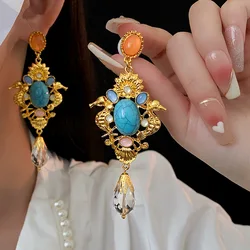 Vintage Statement Fashion Resin Crystal Baroque Style Drop Dangle Earrings For Women