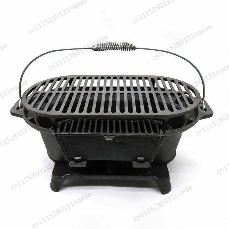 Cast Iron Charcoal Barbecue Grill, Durable Portable Grill for Outdoor Patios