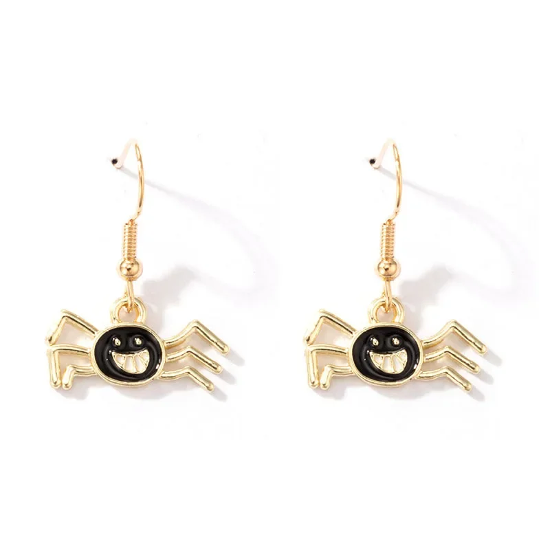 Black Spiders Pendant Earring for Women Cute Terrifying Quirky Halloween Alloy Enamel Funny Christmas Jewelry Gift