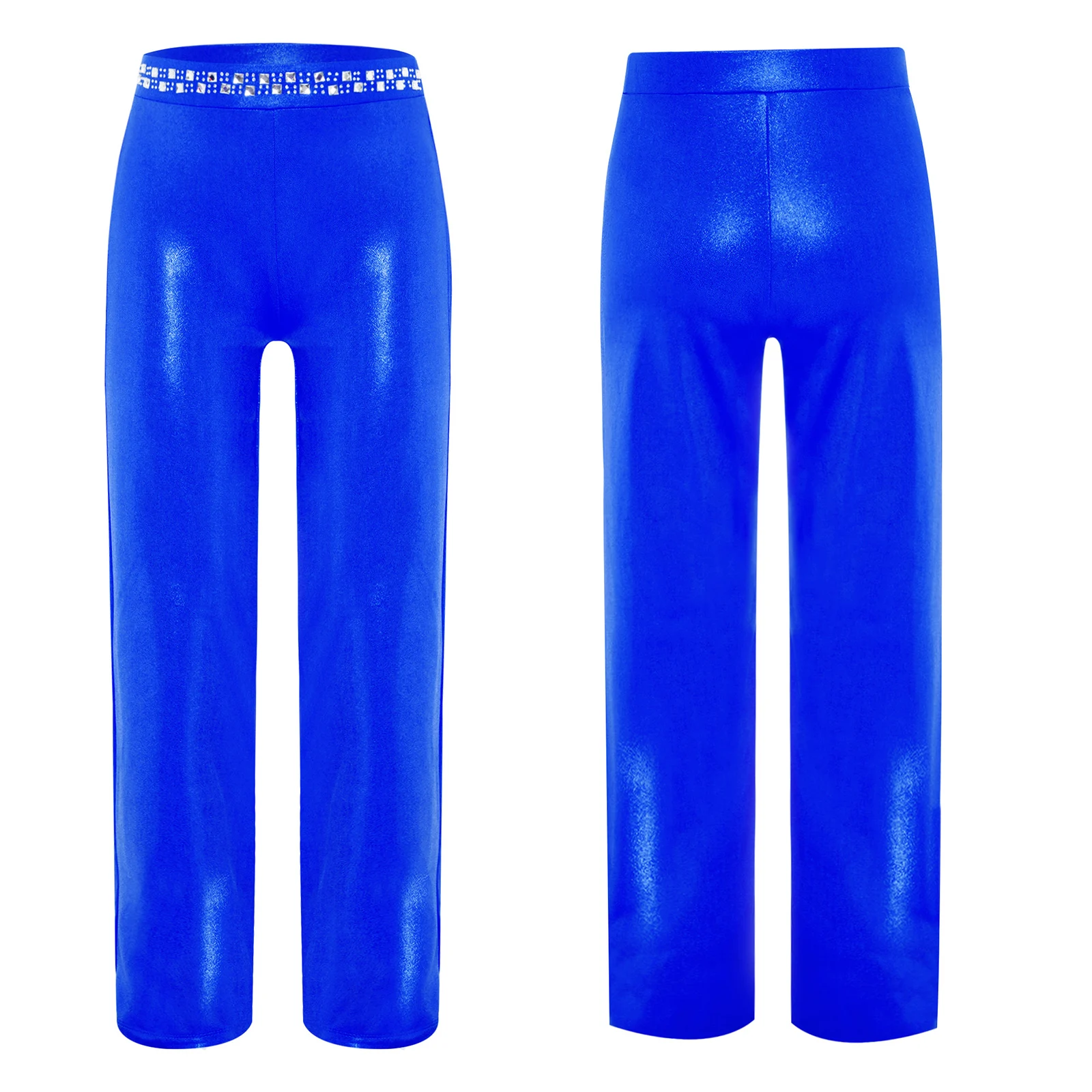 Traje de actuación de baile de Jazz para niñas, Top corto metálico con diamantes de imitación brillantes y pantalones elásticos, Ropa de baile moderna de Jazz de Hip Hop