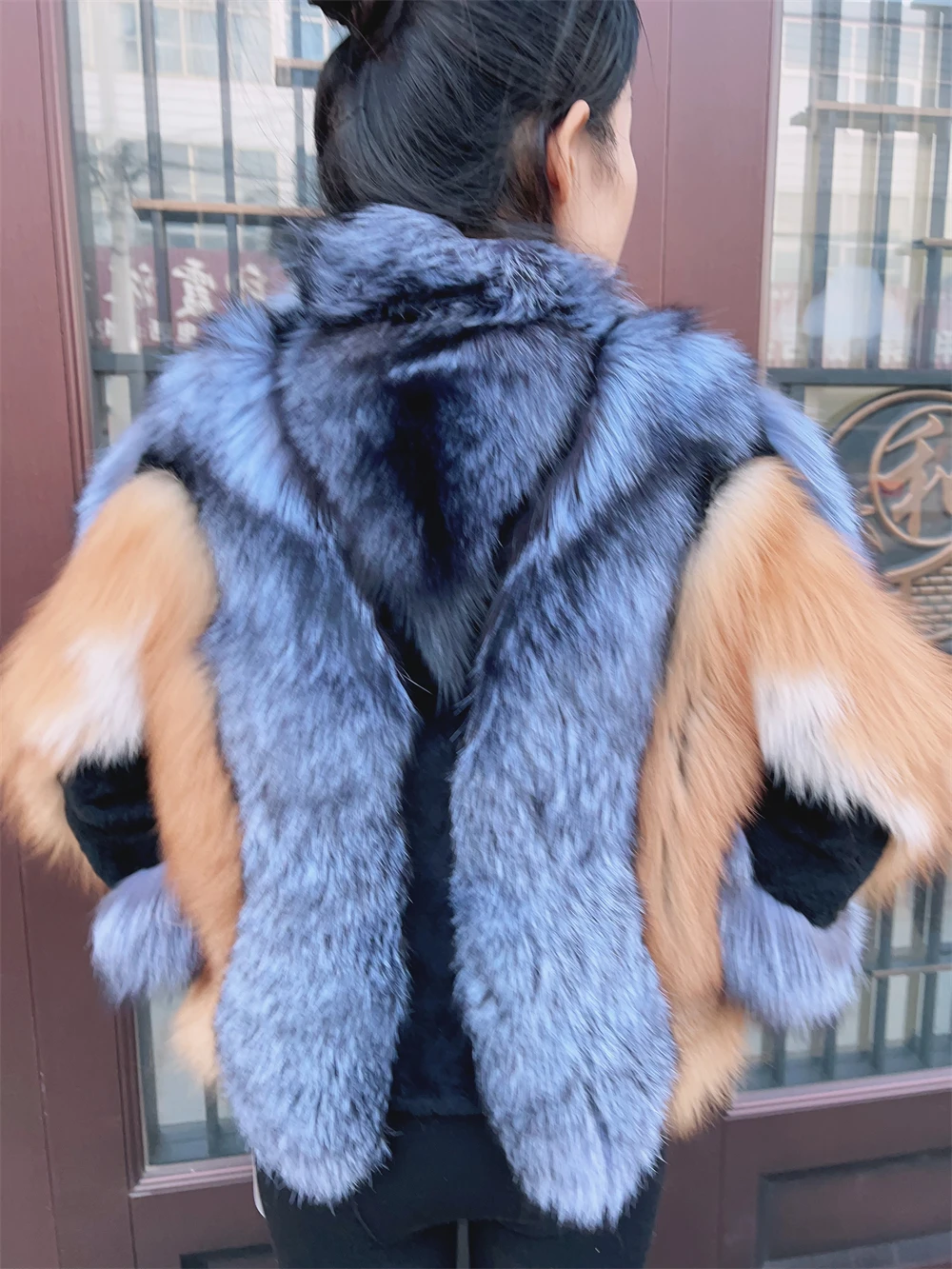 Silver Short Fox Fur Jacket With Collar Women Luxury Long Sleeves Plus Size Vest Female Genuine Thick Red Fox Fur Coat Winter