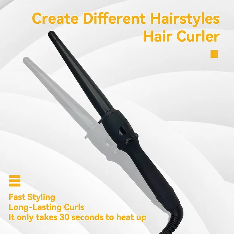 Portable single-tube ceramic electric rotating cone-shaped hair curler, suitable for use in salons and beauty parlors