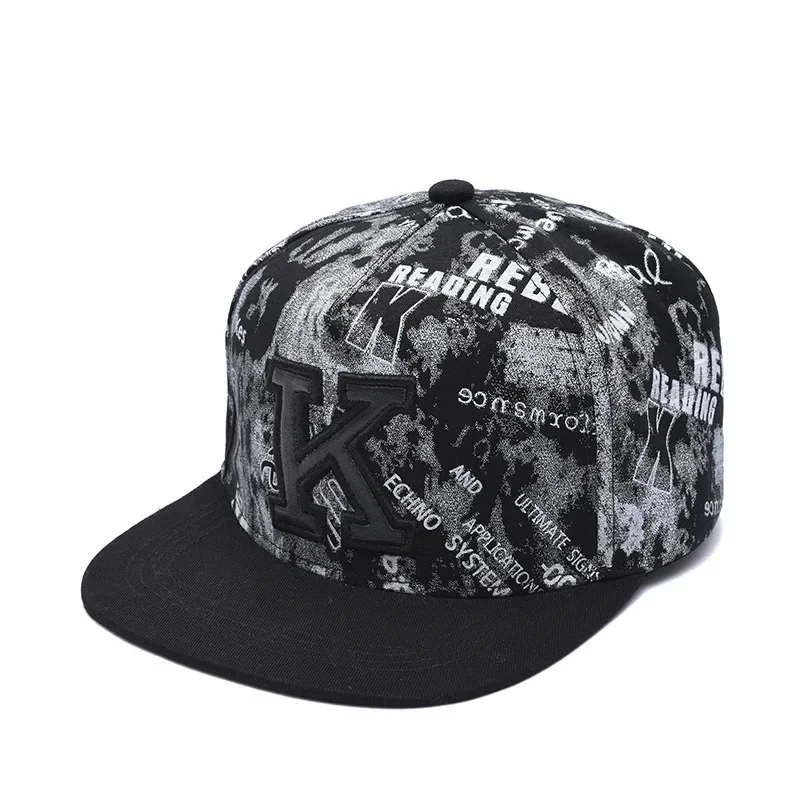 Nowy modny haft bawełniany czapka typu Snapback z płaska czapka bejsbolówka K dla mężczyzn z epoki czapka w stylu Hip-Hop zapinany na słońce