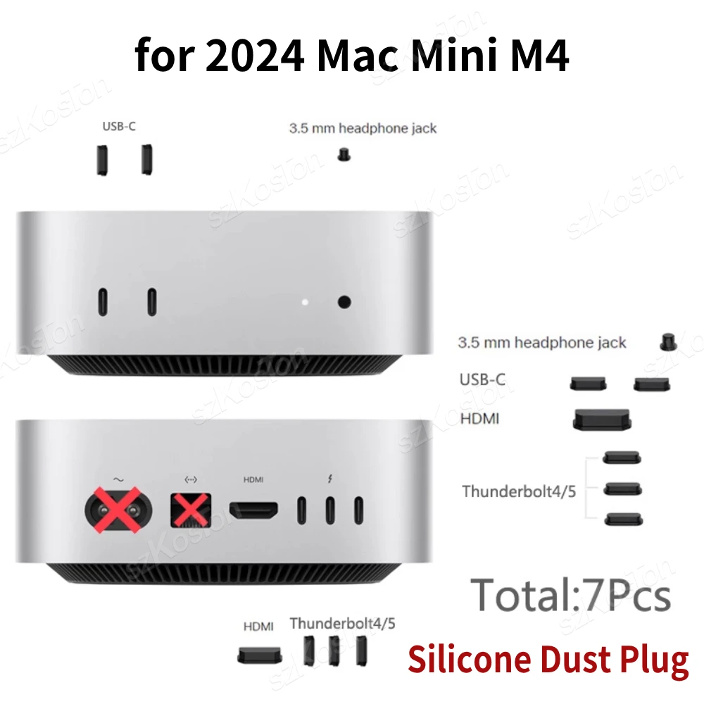 Silicone Dust Plug for 2024 Mac Mini M4 Desktop Computer Soft Dustproof Interface Cover for Mac Mini M4 Pro PC Accessories