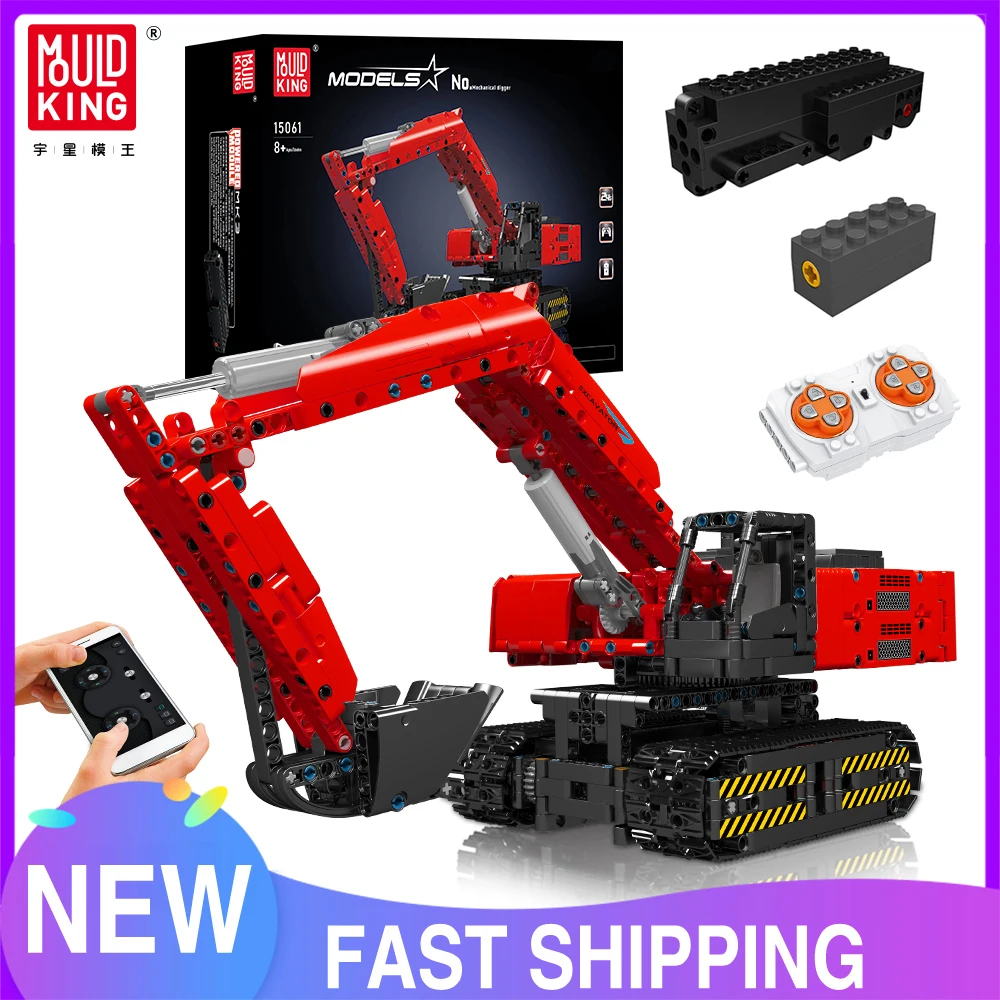 Mould King 15062 Engineering Truck Building Block Remote Control Mechanical Digger Model Technical Car Toys Kids Christmas Gift