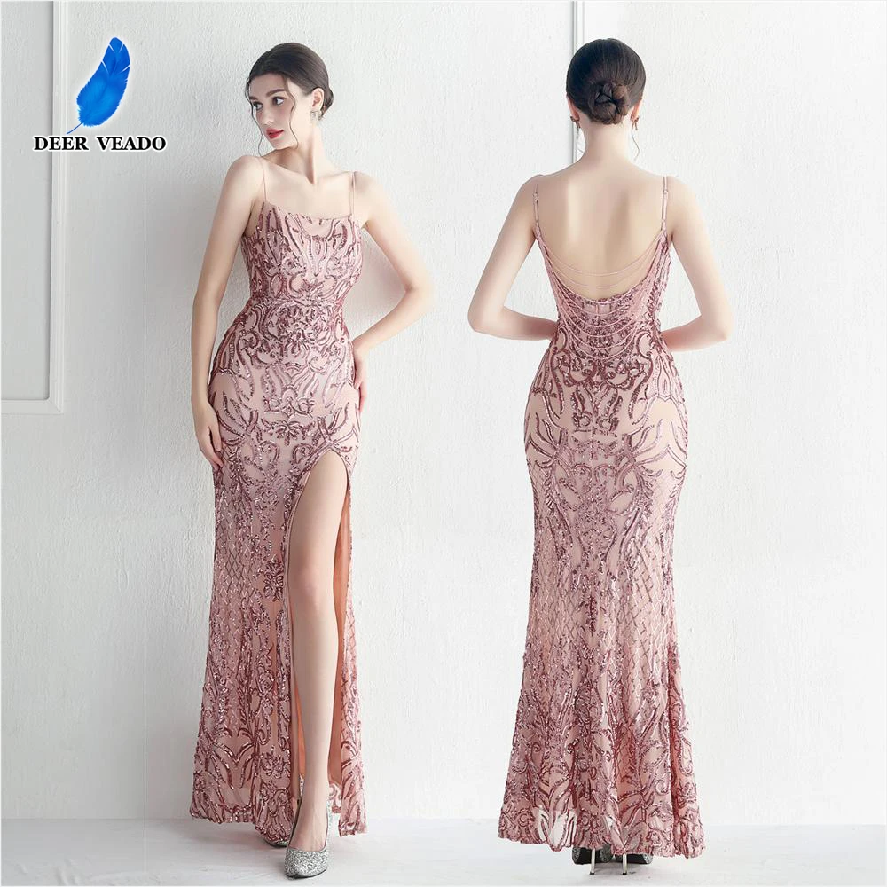 

DEERVEADO Сексуальные вечерние платья с бретельками в стиле русалки, роскошное праздничное платье с бисером, платья для выпускного вечера, официальное платье с открытой спиной для особых случаев