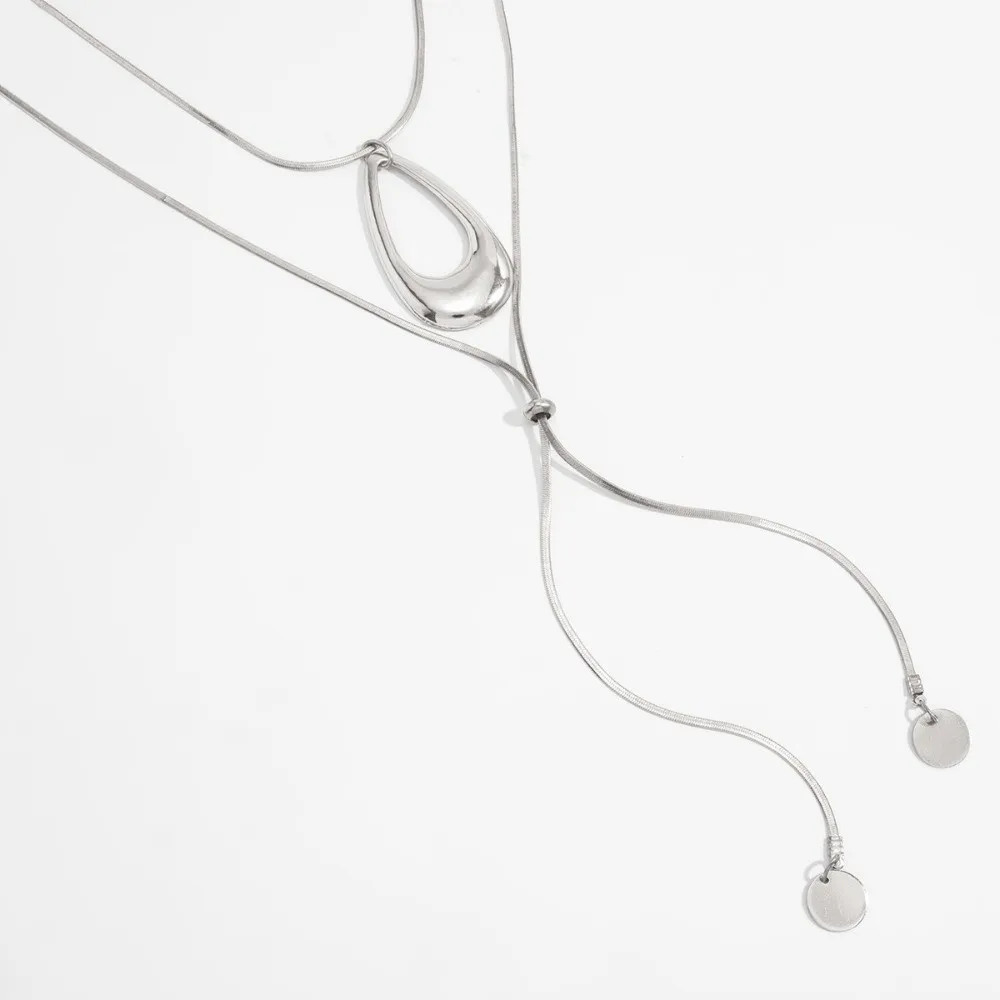 New Teardrop Hollow Layer Pull Adjust Snake Chain Y Chain Y Shape Geometric Form Neck Ornament Night Event