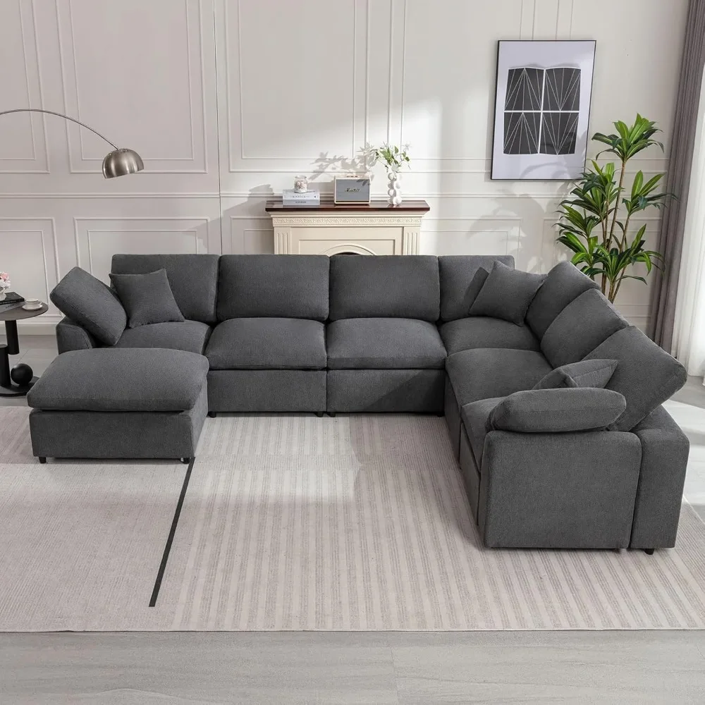 

Sectional Sofa,with Movable Ottoman 7 Seater Comfy Couches for Living Room Spacious Space Office Lounge,Oversized Cloud Couch