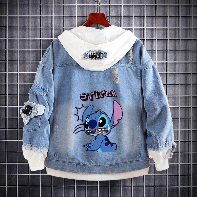 Dis Anime Cartoon Stitches Denim Jean Jacket Coat Harajuku Boy Girls Clothes Kawaii Denim Hoodies Spring Autumn Jackets