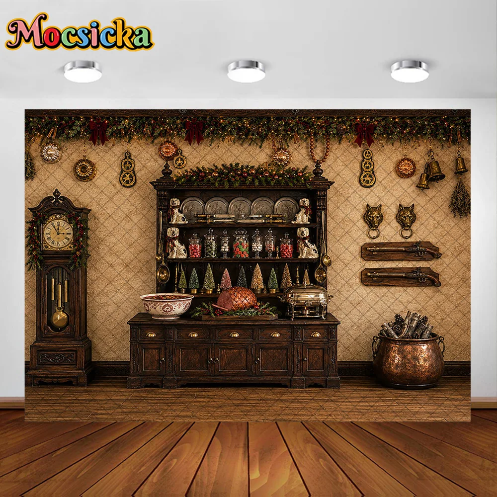 Mocsicka 3D Corner Room Photography Backdrop Wooden House Stone Fireplace Decoration Kid Christmas Party Portrait Studio Prop