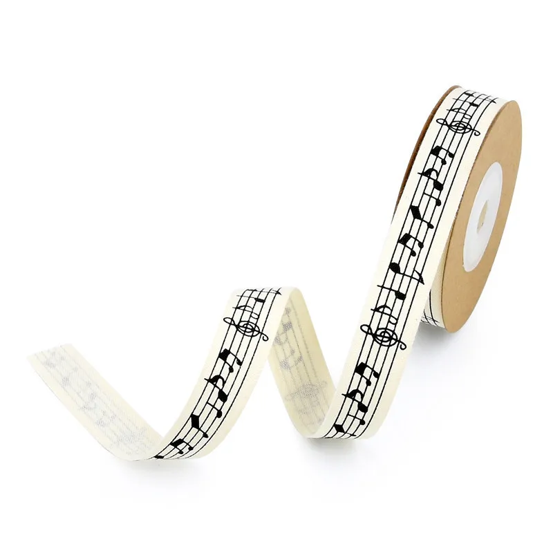Cinta de algodón de 5 yardas, 10mm, 15mm y 25mm, diseño hecho a mano, cinta musical impresa para ropa, tela de costura, decoración navideña DIY