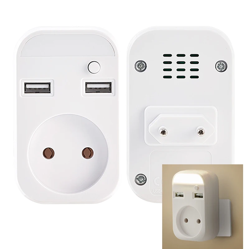 USB Socket  Adapter  EU Standard Outlet And Night Light With Switch EU Plug To EU And US Plug To EU A8