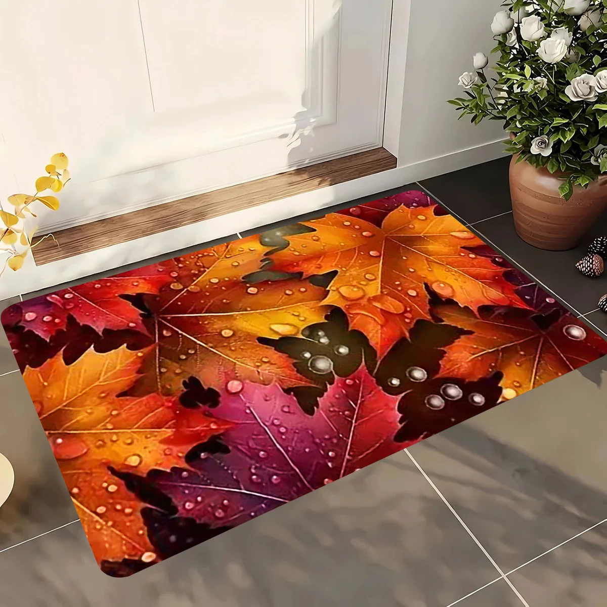 2D‑Printed Autumn Maple Leaf Rug, Decor for Entryway, Living Room, Patio, Gatherings, Indoor‑Outdoor Parties