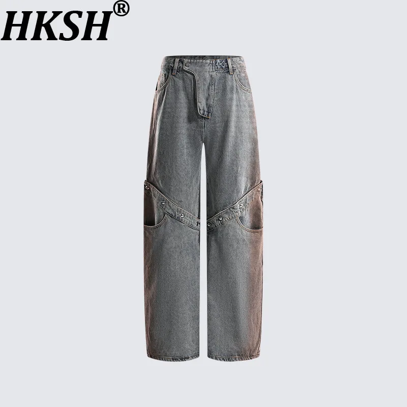 

HKSH Autumn New Men Tide Dark Punk Fashion Trend Jeans Multi-Functional Detachable Pocket Straight Denim Pants Loose Fit HK16870