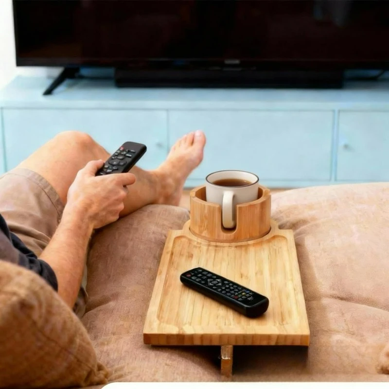 Bamboo Sofa Crevice Solid Wood Snack Tray Movable with Sofa Crevice Storage Tray with Cup Holder Tray