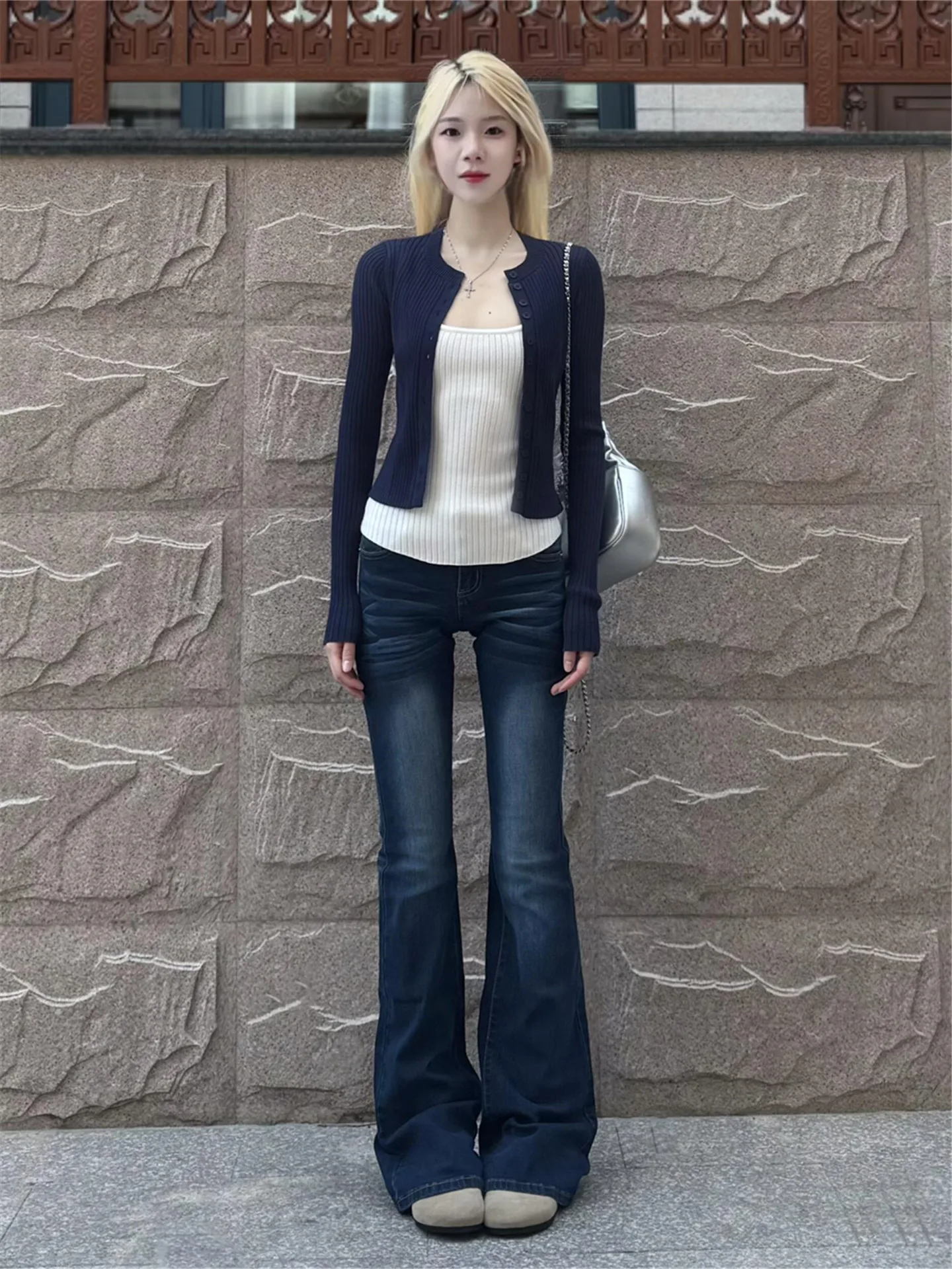 

American High Street Low Waist Bell Bottom Jeans Women's Spring Autumn Slim Elastic Design Tall Extended Floor Length Pants