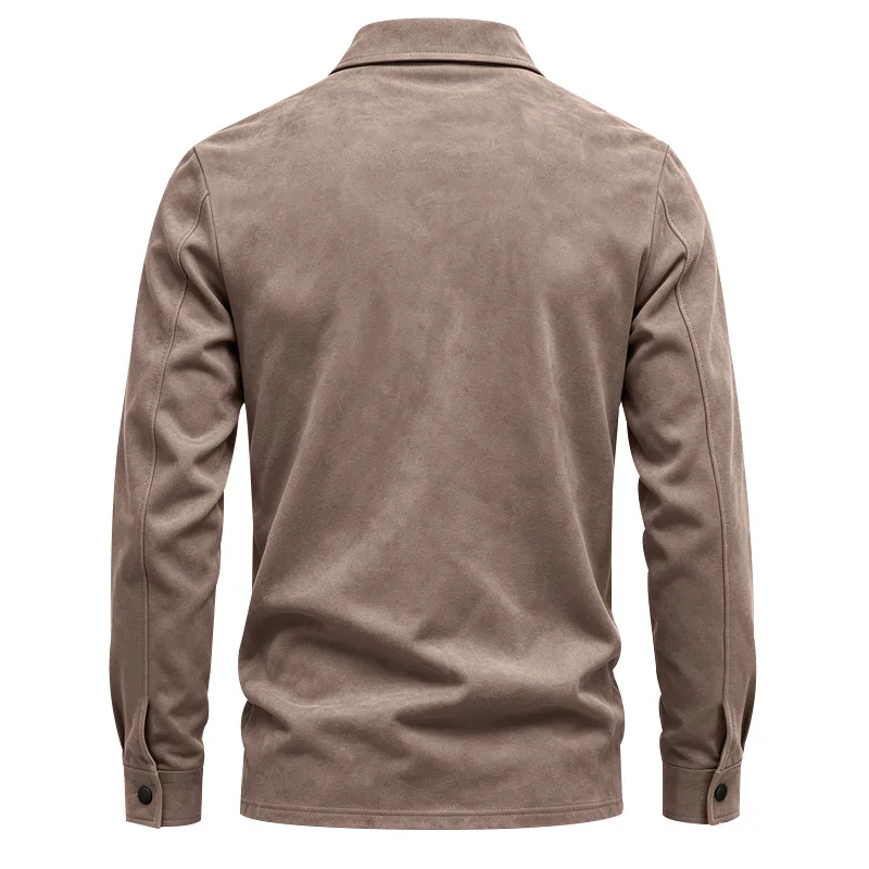 Herren-Wildlederhemdjacke, Air-Layer-Strickjacke mit Revers und Doppeltaschen, Langarmjacke – Detail 25