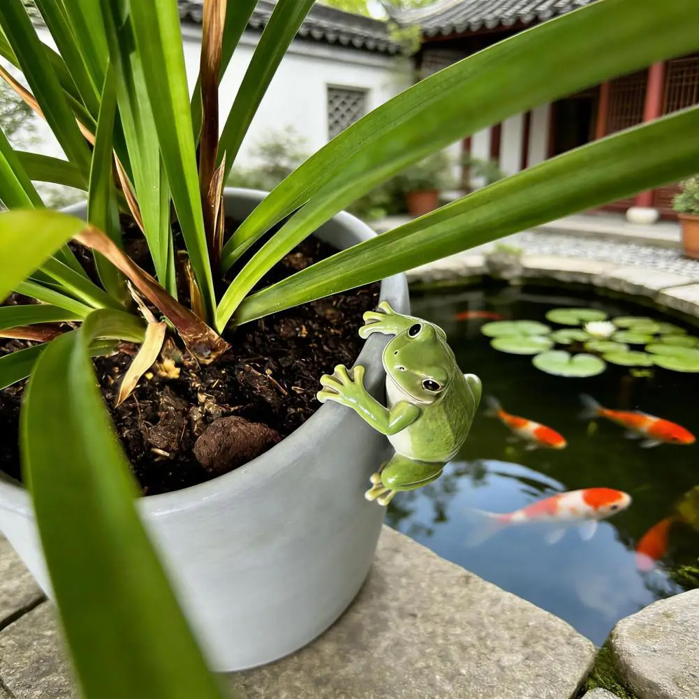 Frog Statue for Flower Pots Realistic Resin Frog Statue Waterproof Climber Planter Ornament Indoor Outdoor for Flower for Plant