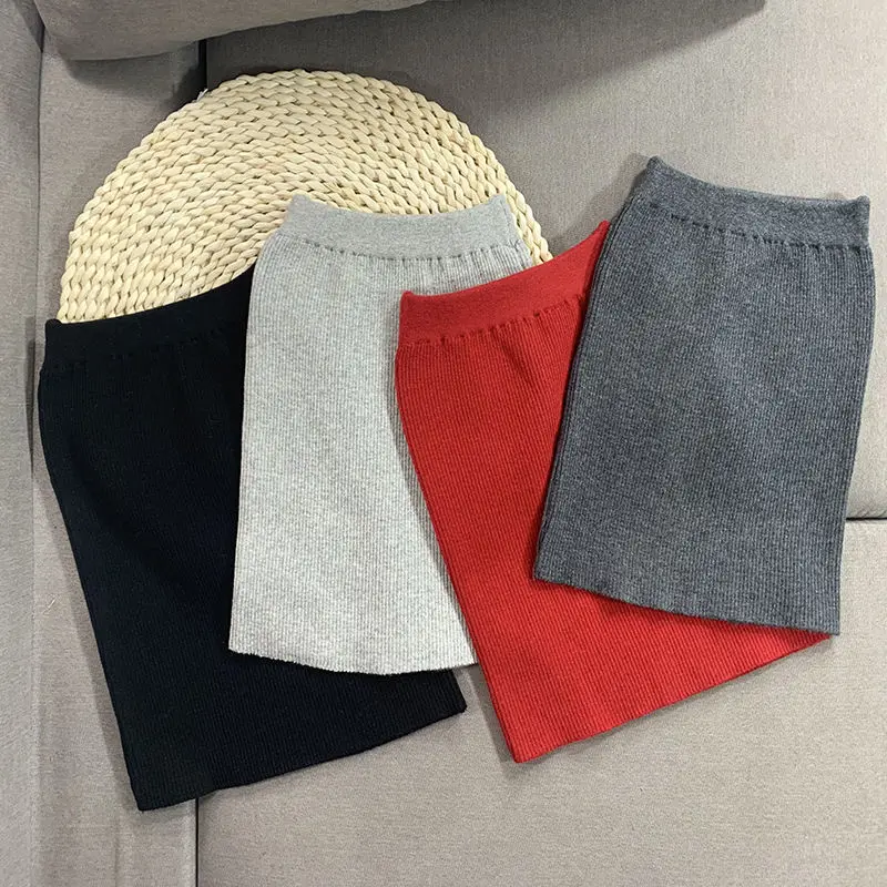 2024  Autumn Girls 1-8 Years Casual Knitting Skirt Plain Colors