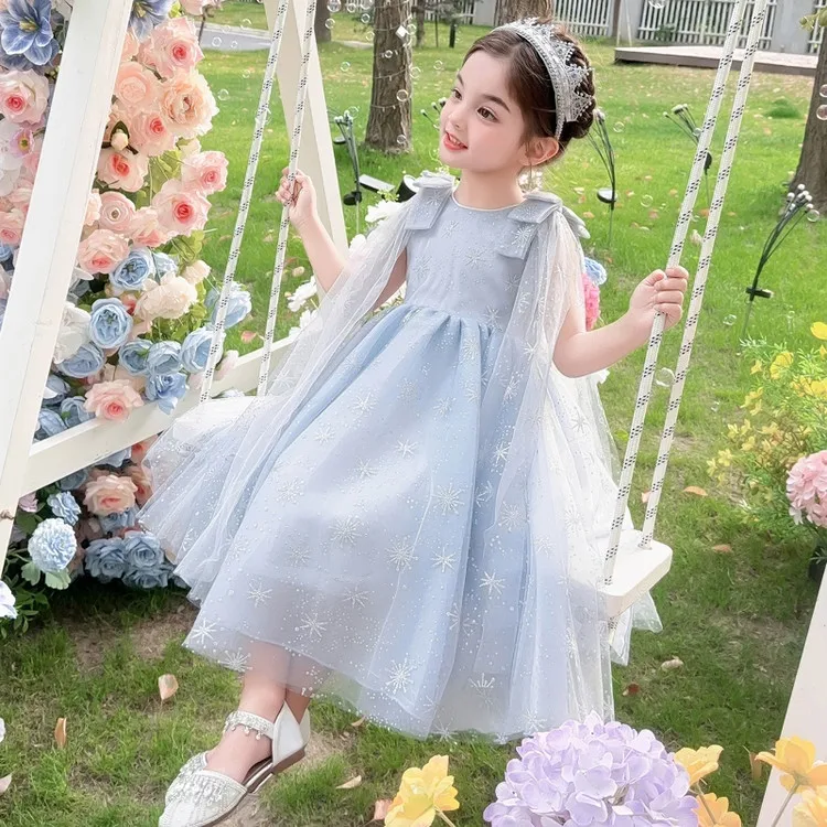 Vestido de Princesa Elsa para Meninas, Nova Versão Coreana de Verão, Vestido de Tule para Apresentações Infantis, Saia de Con...