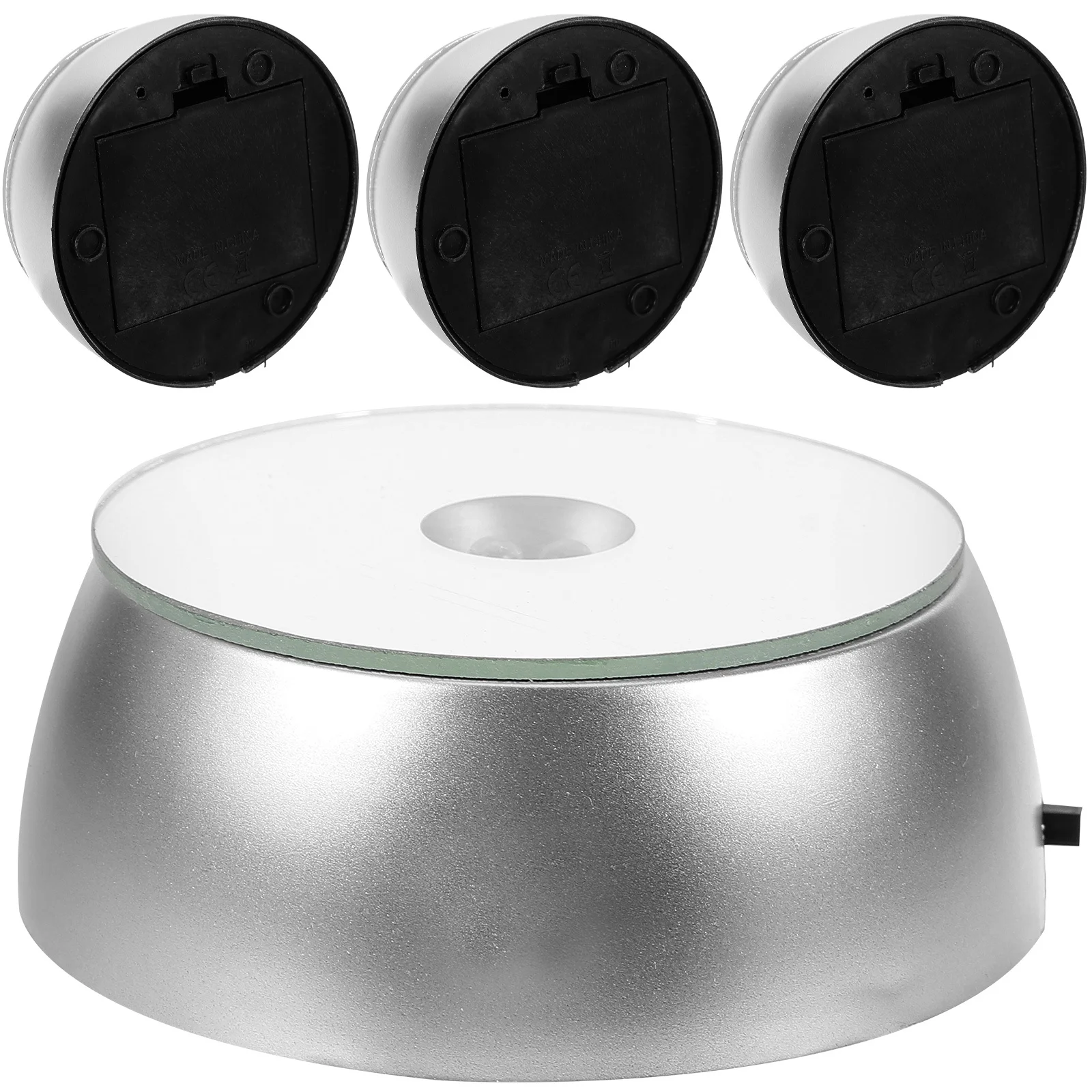 

4Pcs LED Colorful Crystal Display Pedestal Glass Art Stand Base Bright Display for Store Home Jewelry Decoration Operated by